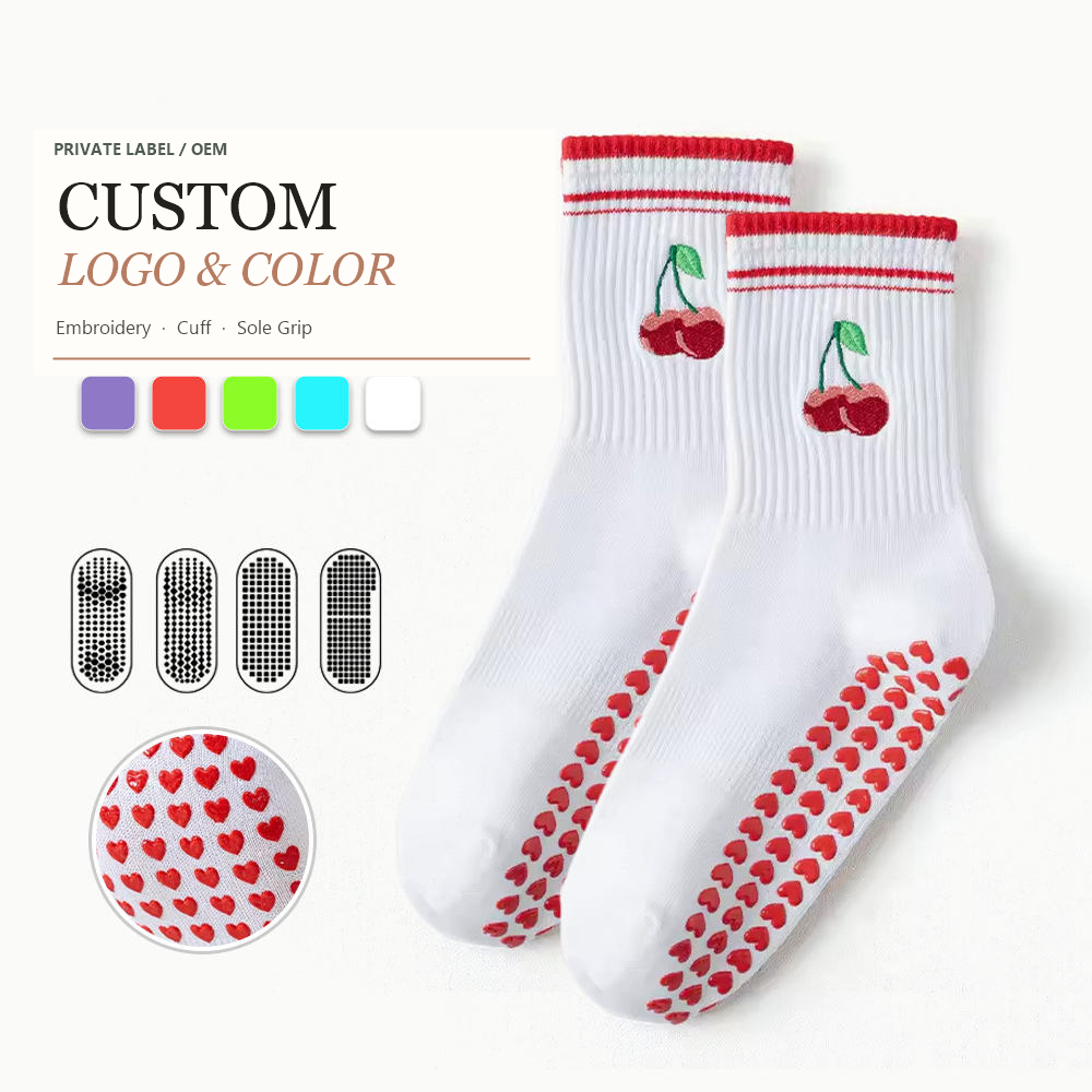 Custom grip socks with embroidered logo, cuff color and heart grip options