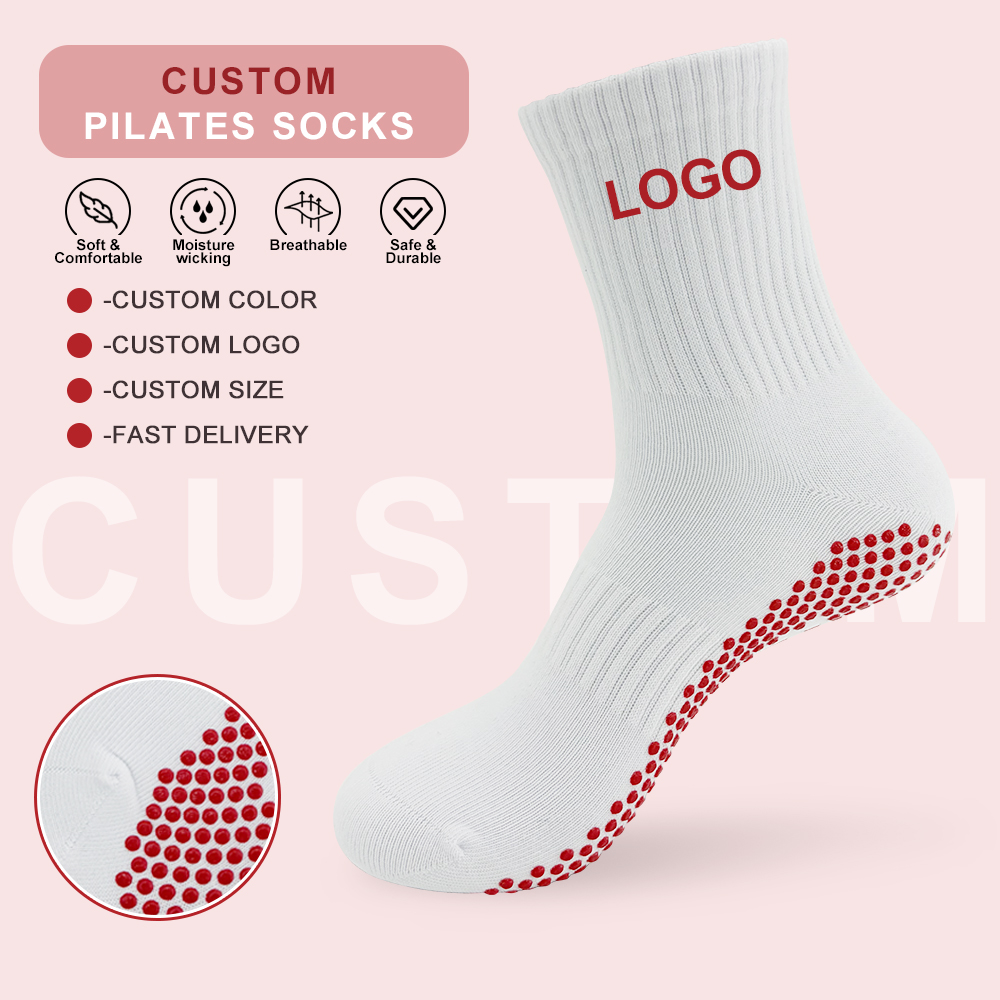 Original side and sole presentation of a white crew grip sock